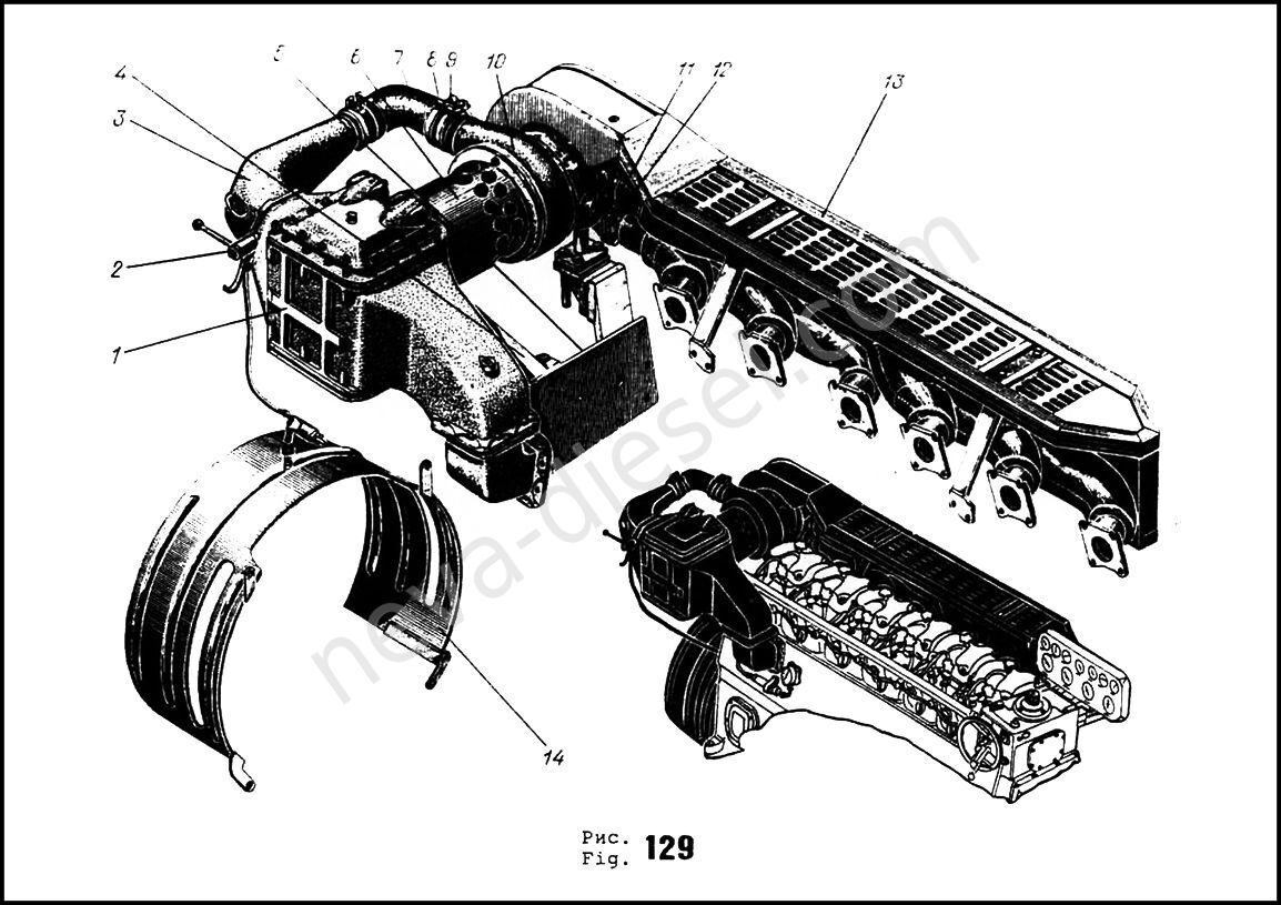 129.СИСТЕМА НАДДУВА 107-80-4 | Каталог запчастей двигателя 6ЧНСП 18/22,  ДГР200