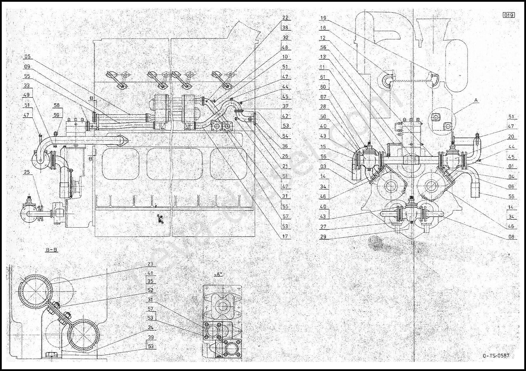 Трубопровод на машине - левый двигатель 6-TS-2724 | Каталог запчастей  двигателя Шкода (Skoda) 27,5А2L