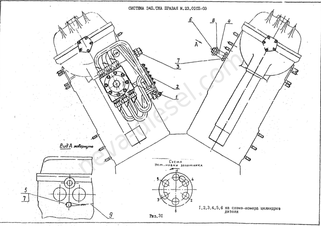 30. Система запуска правая М.23.01СП-03 | Каталог запчастей дизеля М623  