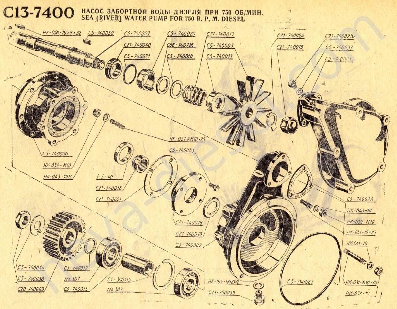 Насос забортной воды С13-7400 | Каталог дизеля 6Ч 23/30
